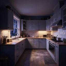 curved perspective digital art of a kitchen without windows lights off from tim burtons nightmare before christmas by petros afshar