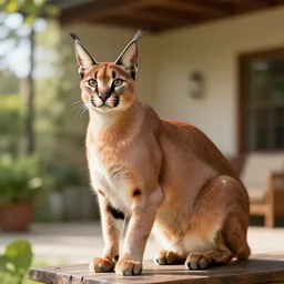 portrait photograph of posing caracal in a house, professional portrait, poster, scenic, beautiful, day time, sun light, natural light