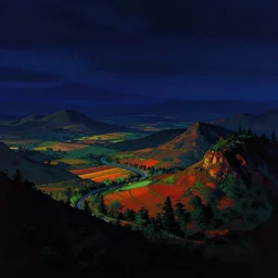 Sci-Fi dark high contrast nighttime colorful wallpaper of a beautiful landscape art by Bayard Wu, digital art, trending on artstation, 4k, high detail, no noise