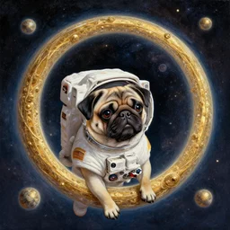 golden - ratio, spirals, highly detailed, astronaut pug in outer space painted by davinci.