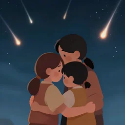 a family hugging each other for the last time as the world is ending, meteors are falling from the sky, everything is on fire, dramatic lighting, digital art, very very very very very very beautiful, 8 k, dark lighting, trending on artstation, award winning