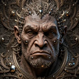 orc of fractals and patterns, wrinkled face, shiny metal armor bits, hyper - detailed, background intricate and detailed, ornate 8 k gorgeous intricate detailed, octane render