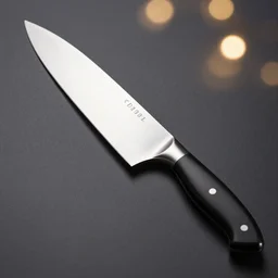 A normal, average-looking kitchen knife; studio photo; product photo; bokeh, 90mm, f/1.4