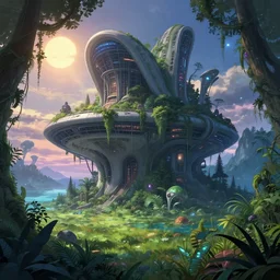 a beautiful very detailed anime illustration of nature urbex terminal building by eero saarinen, galactic futuristic cgsociety junglepunk extraterrestial at night meadow morning sun at dusk wilderness lightpaint postcyberpunk apocalyptic elysian magic realism myst bioshock studio ghibli lake tundra, archdaily, wallpaper, highly detailed, trending on artstation.