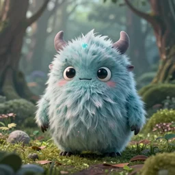 A little furry cute monster in a misty forest, octane render, render, blender, ZBrush, 4k, 8k
