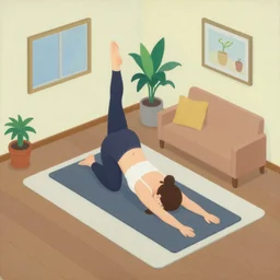 isometric of a woman doing yoga on his living room by shusei nagaoka kaws, david rudnick, airbrush on canvas, pastell colors, cell shaded