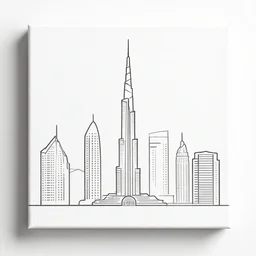 minimalist outline drawing of dubai skyline on canvas