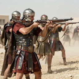 roman legions shooting with rifles in iraq ( 2 0 0 3 )