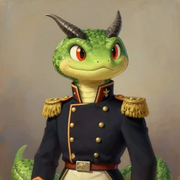 commissioned fursona portrait of a horned snake wearing a victorian military uniform, painting by fernand toussaint, trending on artstation,
