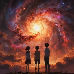 anime scene background, no characters, anime painting, 3d render, hyper realistic, dramatic lighting, the sky is a nebula on fire, 8k hdr pixiv dslr photo by Makoto Shinkai ilya kuvshinov and Wojtek Fus, digital art, concept art,