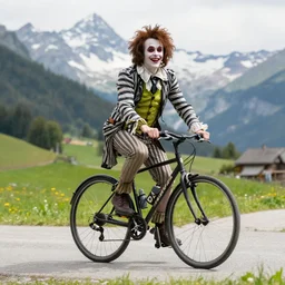 bettlejuice riding bicycle in the alps