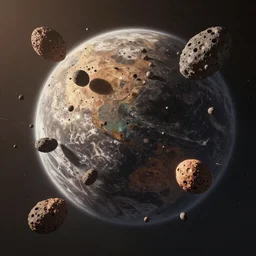 An incredibly beautiful but ominous matte painting depicting meteorites destroying a planet,  nvidia, vray, evening, epic scale,  octanerender