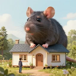 a giant rat the size of a house next to a human
