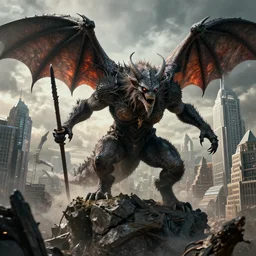 balrog from the lord of the rings destroying a modern city