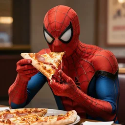 official marvel comics portrait of spiderman eating pizza