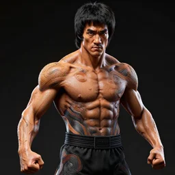 bruce lee on steroids,very intricate, high detail digital art