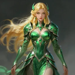 A blonde emerald warrior, HD, illustration, epic, fantasy, intricate, elegant, amazing detail, digital painting, artstation, concept art, smooth, sharp focus, illustration, art by Frank Neidhardt