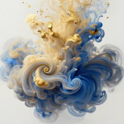 flux, fluid, ink, swirl, whorl, spirals, scrolls, clouds, gold and blue. bloom, lighting, smooth. digital painting, hd, 4 k.