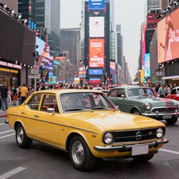 opel diplomat and vintage cars in times square grand theft auto, photorealistic hyperdetailed 3 d matte painting, hyperrealistic, cinematic, unrealengine octane render,