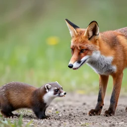 Fox and marten arguing over Food