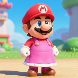 mario from super mario wearing a pink dress, pixar animation