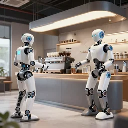 robotic coffee shop cyberpunk