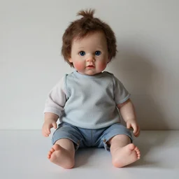 lifelike doll sitting on alone