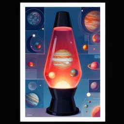 a lava lamp with jupiter and its odsts inside. poster cover art by donato giancola and greg rutkowski. structured 1 9 9 8 cover.