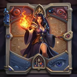 CLOSED EYES!!! Hearthstone official professional art. A sorceress, wearing a robe casting a fire ball. Insanely coherent physical body parts (face, arms, legs, hair, eyes, pupil, eye white). Full body realistic, sharp focus, 8k high definition, insanely detailed, intricate, elegant, smooth, sharp focus, illustration, ArtStation