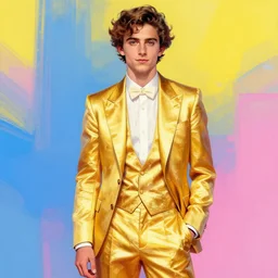 +very detailed+masterpiece+digital+Timothee Chalamet+golden suit+featured in artstation+digitally painted by WLOP+yellow+blue+pink+⭐-H 1000