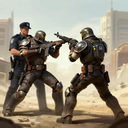 fallout new vegas ncr veteran ranger fighting a police officer, concept art, 4 k
