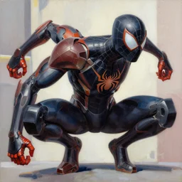 greg manchess portrait painting of an armored dark dynamic iron spiderman as overwatch character, medium shot, asymmetrical, profile picture, organic painting, sunny day, matte painting, bold shapes, hard edges, street art, trending on artstation, by huang guangjian, gil elvgren, ruan jia, greg rutkowski, gaston bussiere