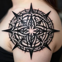 a circular vector tattoo design in a spiky tribal style, and in a celtic knot style.