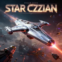 a  photo of the chrome  starship , star citizen ,landing   in  epic space battle  , haze, volume metric lighting, retracing, keyframe illustration, unreal, concept art cyperpunk video game poster design with intricate details : magic the gathering, Battlestar Galactica, neon lighting, lens flare, rich vibrant colors, High contrast, blizzard concept artist, acrion, syd mead