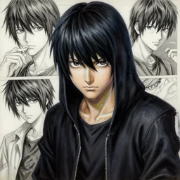 Grim Reaper portrait drawn Yusuke Murata and Takeshi Obata, inspired by Death Note 2003 manga,intricate detail, photorealistic style, intricate detailed oil painting, detailed illustration, oil painting, painterly feeling, sharp high detail, unreal engine