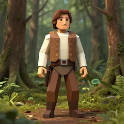 a photography of low poly han solo in a realistic forest