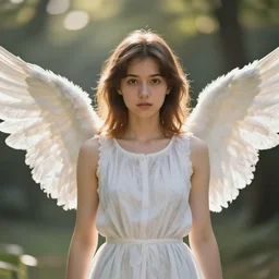 centered  waist up portrait photography an angel + bokeh + DOF + 8k, photorealistic + rendered in unreal engine + colors and composition by Peter Mohrbacher + line work by Dan Mumford , ultra realistic + backlit