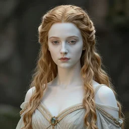 concept art portrait of ethereal beauty, smooth porcelain skin, goddess, elegant dress, in the style of the lord of the rings, cinematic colors, high details, sharp focus, artstation, gorgeous hair, 8 k