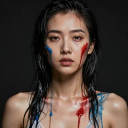 a female gesiha, wet paint, dripping paint