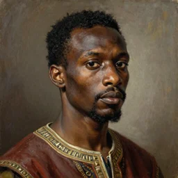 A 14th century african renaissance oil painting of Jerma985, portrait of Jerma985, grainy, realistic, very realistic, hyperrealistic, highly detailed, very detailed, extremely detailed, very neat, very epic, very cool, detailed, trending on artstation, made by Jean-Michel Basquiat and Henry Taylor, no crop