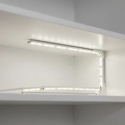 led strip lighting on shelving, up close, homes and gardens, super detailed render, award winning