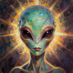 eerie painting of an alien face