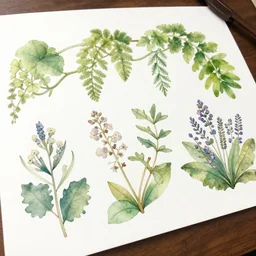 garden on paper floating puffy vines herbarium watercolors iridescent 8 k wide angle realistic
