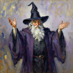 impressionist painting of don rickles as a wizard, in the style of tim hildebrandt and frank frazetta, gestural paint strokes