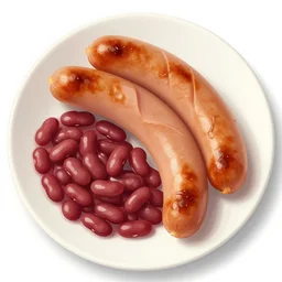 a beautiful cooked sausage on a plate of beans
