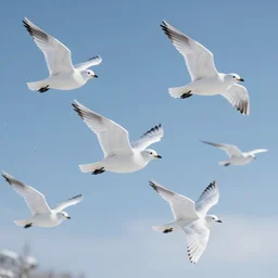 snowy birds flying in the sky, hyperdetailed, artstation, cgsociety, 8 k