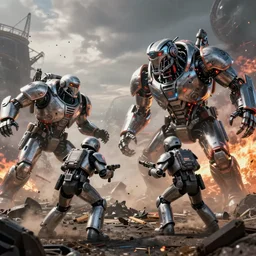 VFX movie of futuristic cybernetic beast monsters fighting space marines lunging, war zone, battlefield, debris, fire , natural lighting by Emmanuel Lubezki