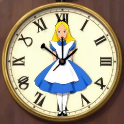 alice in wonderland clock background, in the style of ralph steadman