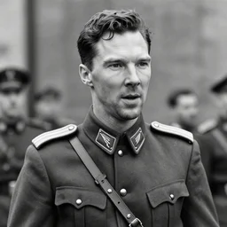 Benedict Cumberbatch as a Soviet officer during WW2, grainy monocolour photo