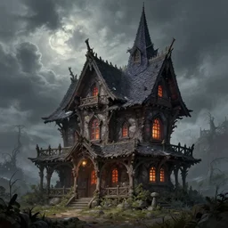 a witch's house, fantasy art, in the style of greg rutkowski, illustration, epic, fantasy, cinematic, intricate, hyper detailed, artstation, concept art, smooth, sharp focus, ray tracing